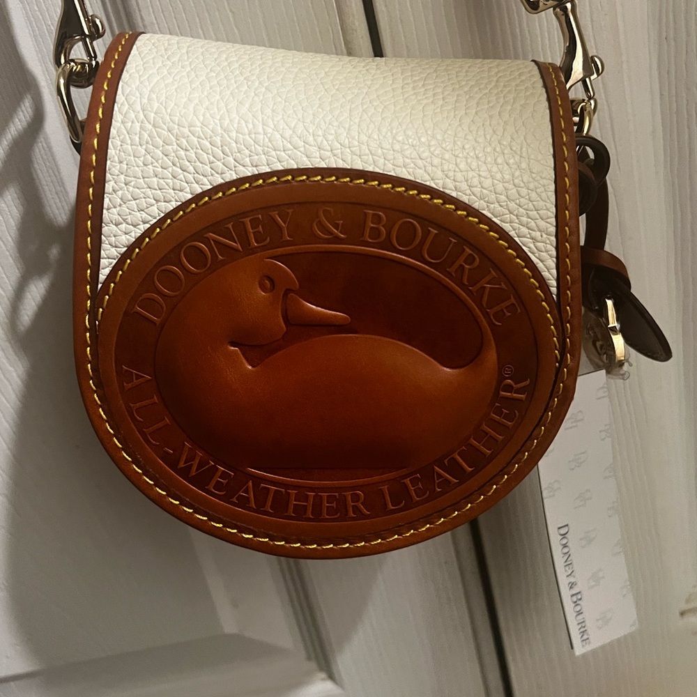 Dooney & Bourke White and Brown Crossbody Bag with Iconic Design